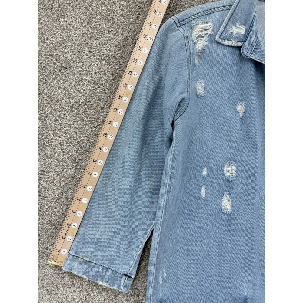 Zara ZW The Levitha Denim Coat Womens XS Light Wash Destroyed Denim Chore Duster